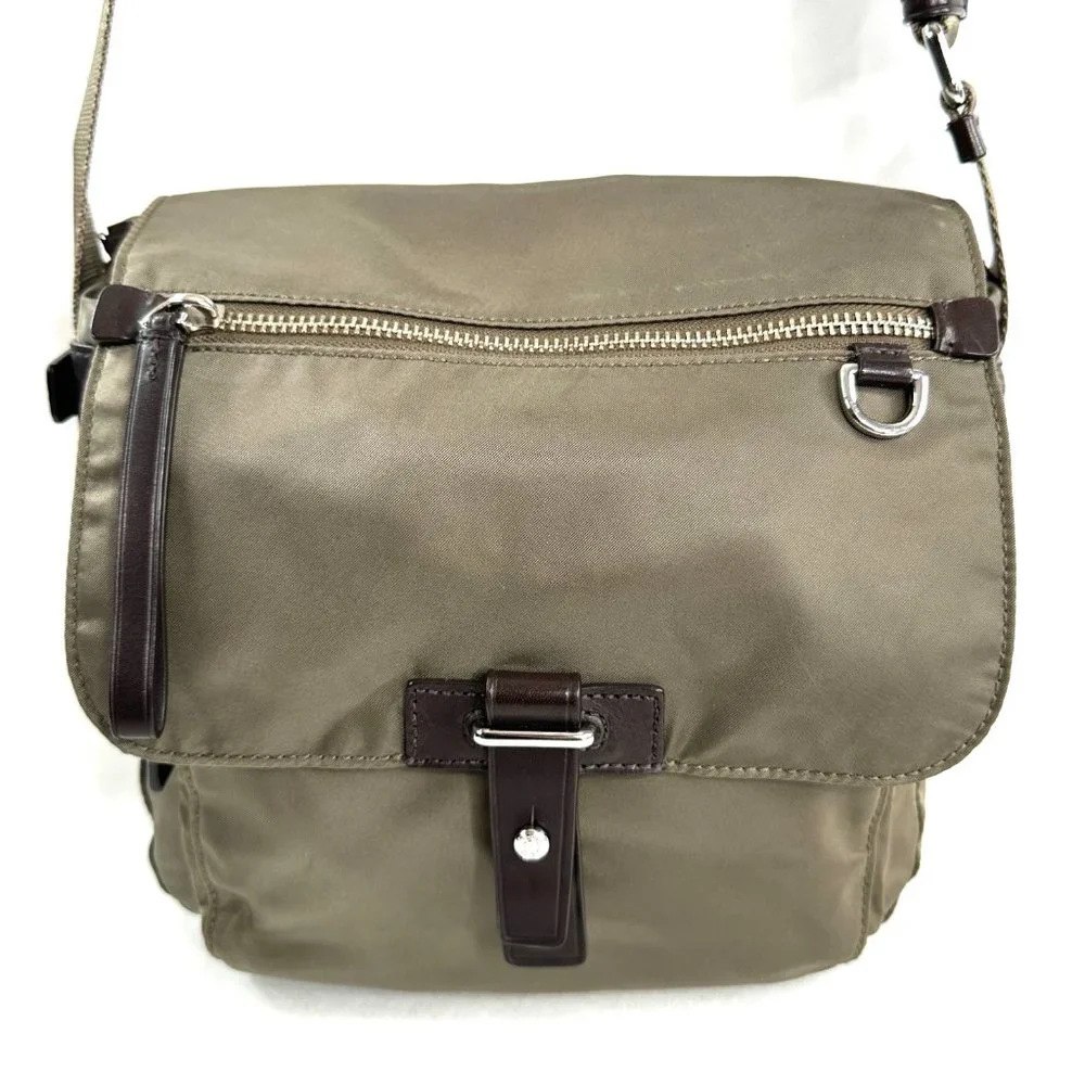 Tumi Taupe Olive Green Ballistic Nylon Small Crossbody Bag Travel Business